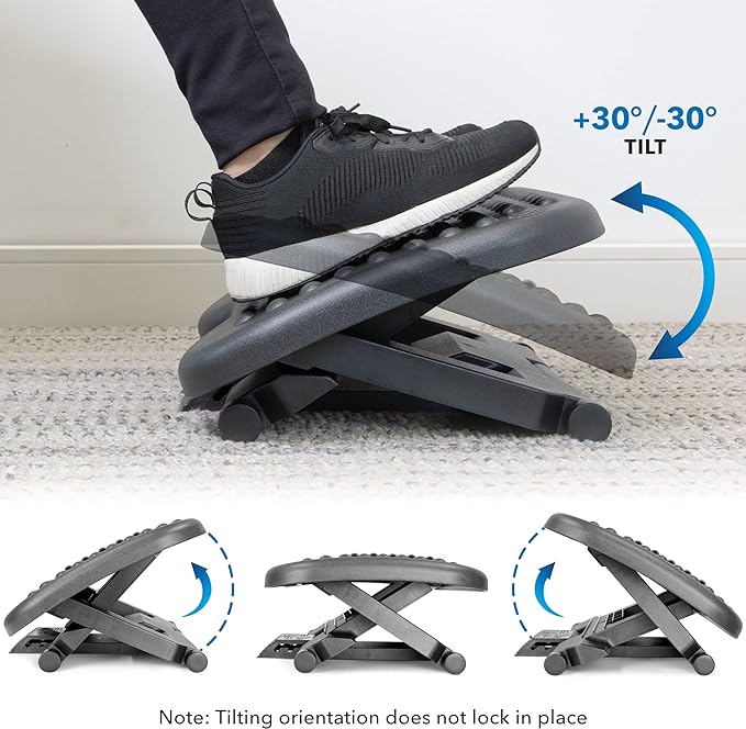 Mount-It! Ergonomic Under Desk Footrest | Massaging Foot Rest Support | Tilting Footrest with 3-Level Height Adjustment | Under Chair Office Footrest-DeskLoop Office