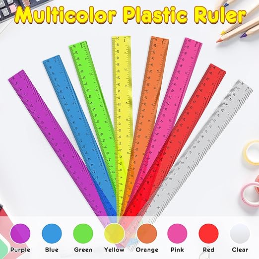 312 Pack Plastic Ruler Bulk, 12 Inch Plastic Ruler in Assorted Colors, Clear Rulers with Inches and Centimeters, Transparent Rulers Bulk for Kids Back to School, Classroom, Office, Home Supplies-DeskLoop Office