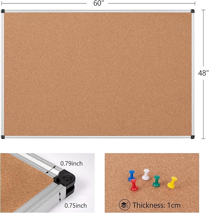 Board2by Extra Large Cork Bulletin Board 60" X 48", Silver Aluminum Framed 5'x4' Corkboard for Wall, Wall Mounted Notice Pin Board with 18 Push Pins for School, Home & Office-DeskLoop Office