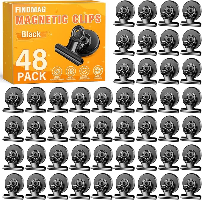 FINDMAG 48 Pack Magnetic Clips for Photo Display, Picture Hanging, Heavy Duty Scratch-Free Magnet Clips for Refrigerator, Metal Fridge Magnets for Whiteboard, Kitchen, Office, School Use.-DeskLoop Office
