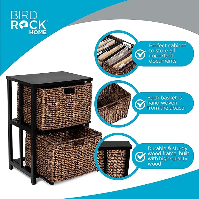 BIRDROCK HOME 2 Tiered File Cubby w/Wood Top - File Cabinet, Home Office Storage, Nightstand, Decorative Wooden Organizer | Desk, Modern Table, Shelves, Side Table, Craft Furniture - Brown Wash-DeskLoop Office