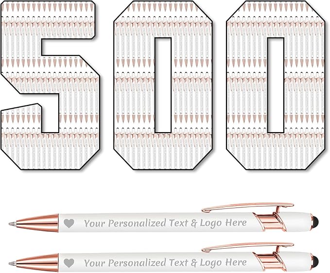 STREADVE 500 Personalized Custom Pens Engraved Writing Pen with Name Logo, Customized Promotional Items Stylus Pen Gifts for Communion Wedding Men Women Realtor Business, White-DeskLoop Office