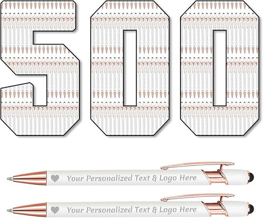 STREADVE 500 Personalized Custom Pens Engraved Writing Pen with Name Logo, Customized Promotional Items Stylus Pen Gifts for Communion Wedding Men Women Realtor Business, White-DeskLoop Office