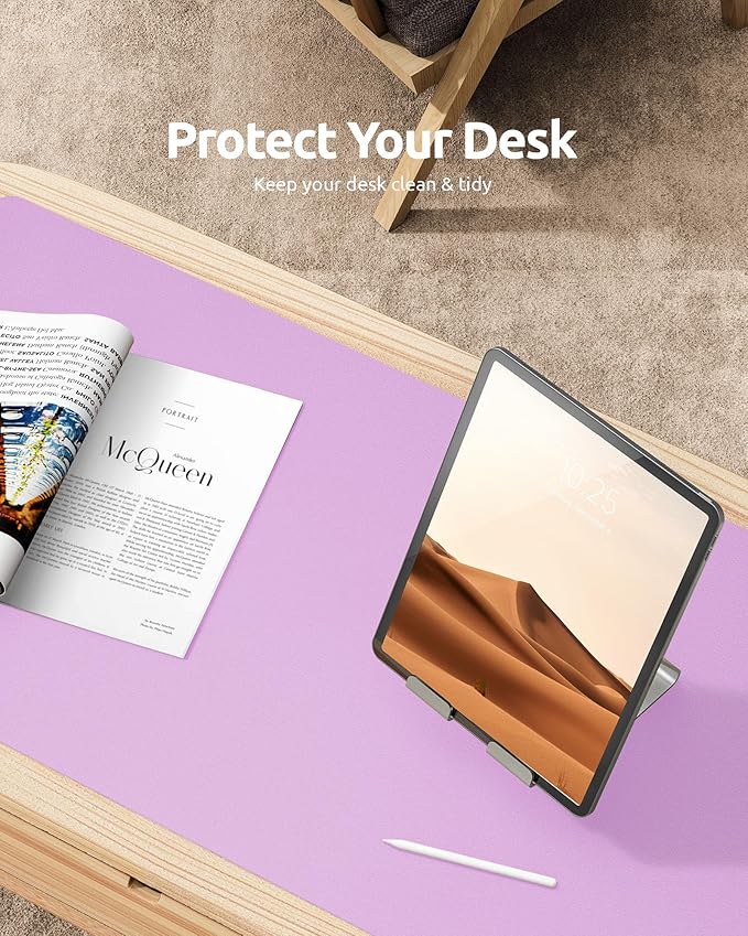 YSAGi Leather Desk Protector, Office Mat, Large Mouse Mat, Non-Slip PU Leather Blotter, Laptop Pad, Waterproof Writing Pad for Office and Home (Taro Purple, 31.5" x 15.8")