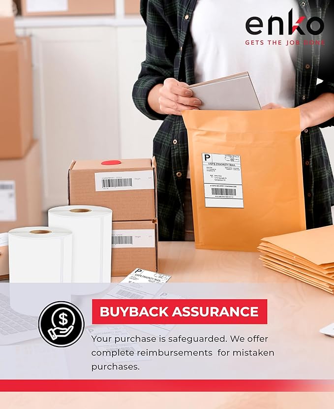 enKo 2 Stacks/2000 Labels 4"x6" Fanfold Direct Thermal Labels Compatible for Rollo Zebra Printer - Shipping Mailing Postage Labels, Perforated, Permanent Adhesive (2 Labels/Fold | 1000 Labels/Stack)-DeskLoop Office