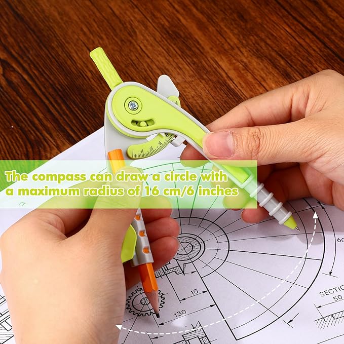 Zonon 1 Set Plastic Geometry Math Set 7 Pcs Includes 6'' / 4 '' Protractor, Drawing Compass, 45/60 Degree Triangle Rulers, 12'' / 6'' Math Ruler Transparent for Office Supplies(Yellow)-DeskLoop Office
