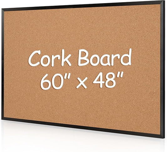 Board2by Extra Large Cork Bulletin Board 60" X 48", Black Wood Framed 5'x4' Corkboard for Wall, Wall Mounted Notice Pin Board with 18 Push Pins for School, Home & Office-DeskLoop Office