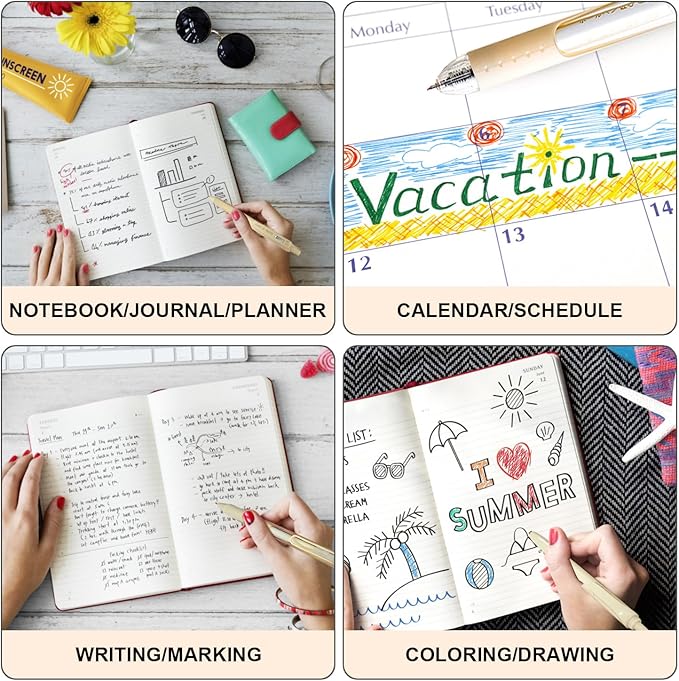 6 Count Pastel Gel Ink Pen Set,Cute Note Taking 0.5mm Fine Point Retractable 5 Count Black Ink Pens with 1 Count Highlighter for Writing, Journaling, School, Office (Off White)-DeskLoop Office