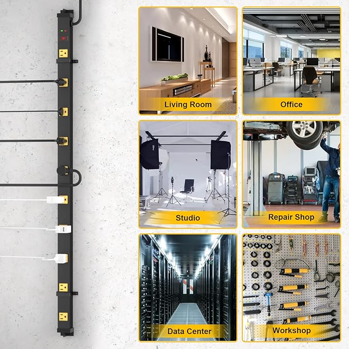 10 Outlet Surge Protector, Long Metal Wide Spaced Garage Industrial Power Strip, Heavy Duty with 6 FT Cord, 15A, 125V, 1875W, 2700 Joules, 2Pack, SGS Listed-DeskLoop Office