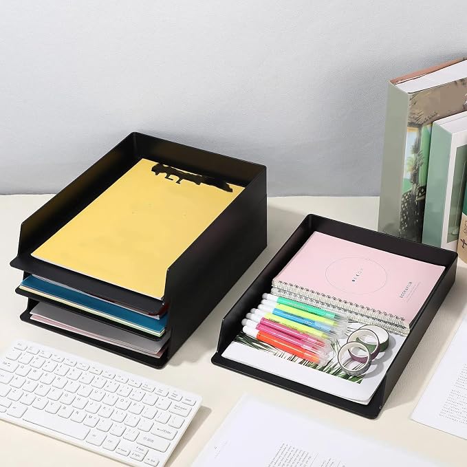 Wenqik 4 Pcs Stackable Paper Trays Rectangular Plastic Desk Holder Desktop - Image 6
