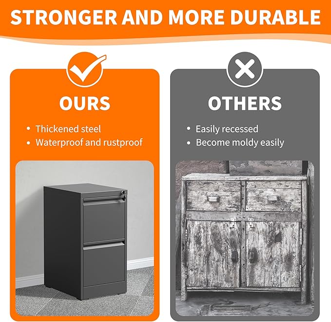 Metal File Cabinet with 2 Drawer Heavy Duty Home Office Steel Vertical Filing Lockable Cabinets for Legal/Letter Size,Assembly Required-DeskLoop Office