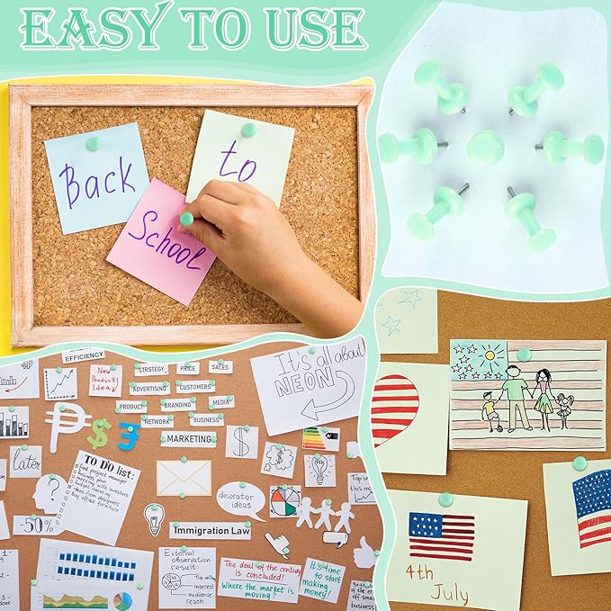 220 Count Green Push Pins, Standard Plastic Head Steel Point Thumb Tacks Decorative Push Pins for Cork Board Wall Hanging-DeskLoop Office