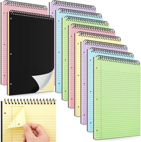 10 Packs 8.5" x 11" Top Spiral Notebook with 3 Hole Punched Legal Pads College Ruled Notepad 50 Sheets Hard Cardboard Paper Wirebound Notepad for Office School Business (Multicolor)-DeskLoop Office