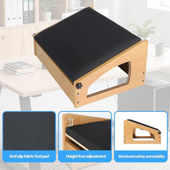 Ergonomic Foot Rest, 4 Adjustable Height Foot Stool,Footrest Under Desk, Flip Over Office Desk Foot Rest, Improving Posture, Promoting Blood Circulation(Natural)-DeskLoop Office