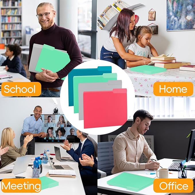 100 Packs File Folder,Light Green File Folders Letter Size,1/3-Cut Tabs,8.5x11 Inch File Folders for Office,School and Home,Organizer Documents-DeskLoop Office
