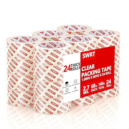 SWRT 2.7Mil Thick Ultra Clear Packing Tape, 24 Rolls Heavy Duty Packaging Tape for Shipping Packaging Moving Mailing, Thicker Sealing Tape-1.88" x 60 Yards Per Roll, 1440 Total Yards-DeskLoop Office