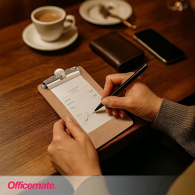 Officemate 5" x 9" Clipboard for Receipts, Low Profile Metal Clip & Pen Holder on Side, Memo Size for Restaurants, Hotels, Food Trucks, Bars, Schools, and Other Venues, 12 Clipboards (83158)-DeskLoop Office