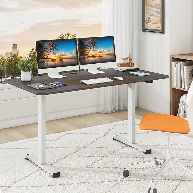 GOFLAME Height Adjustable Electric Standing Desk, 55 x 28 Inch Sit Stand Up Electric Desk with Headphone Hook, Ergonomic Standing Workstation, Electric Standing Desk with Metal Frame, Grey-DeskLoop Office