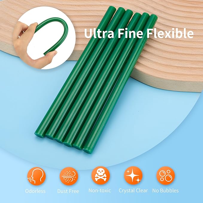 Green hot Glue Sticks Full Size 0.43” Dia x 8” Long, 52 pcs Hot melt Adhesive Glue Sticks, All-Purpose Colored Glue Gun Sticks for Christmas Decoration DIY Crafts Arts School Repair Bonding-DeskLoop Office