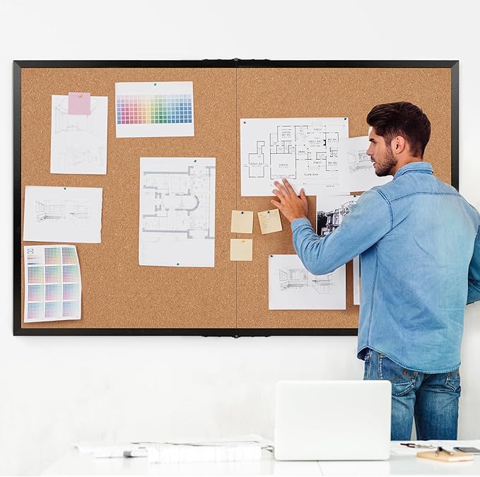 Board2by Extra Large Cork Bulletin Board 72" X 48", Foldable Notice Pin Board for Wall, Black Wood Framed 6'x4' Corkboard, Wall Mounted Noticeboard with 32 Push Pins for School, Home & Office-DeskLoop Office