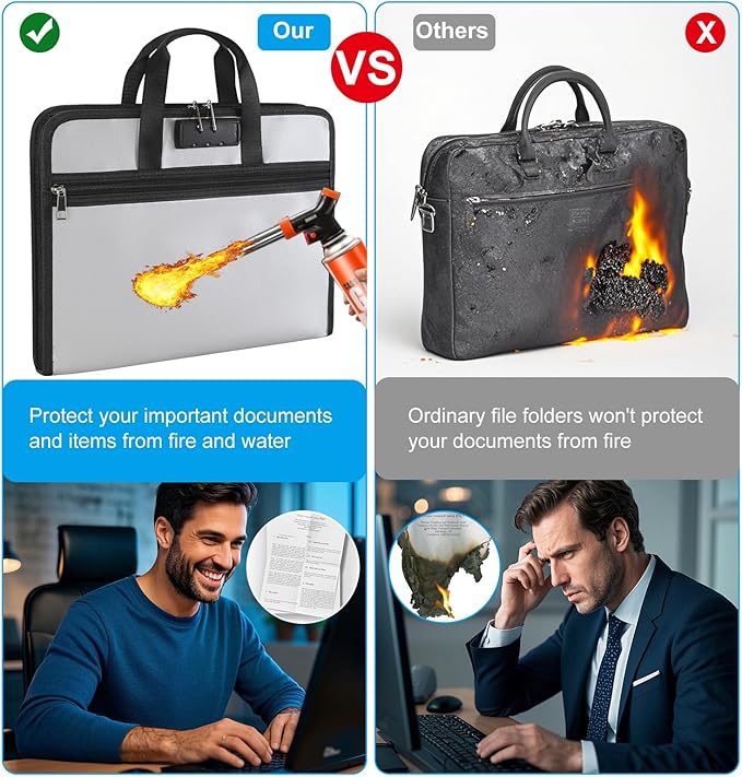 Accordion File Organizer with Lock, Fireproof, Letter/A4-Size Expanding File Folder with Tabs, 13 Pockets Important Document Organizer with Handle, Portable Paperwork Business Organizer, Silver-DeskLoop Office