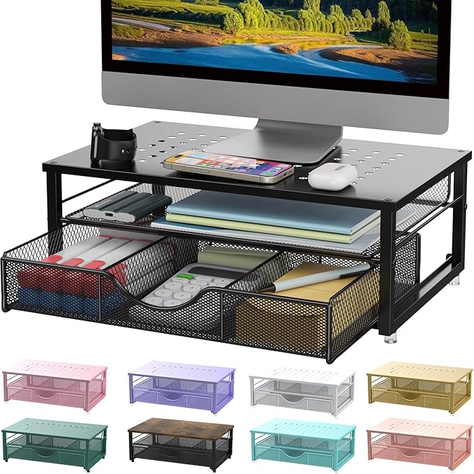 gianotter Computer Monitor Stand Riser, Desk Organizers and Accessories with Drawer, Office Desk Accessories & Workspace Desktop Organizers Storage for Classroom Office Supplies (Black)-DeskLoop Office