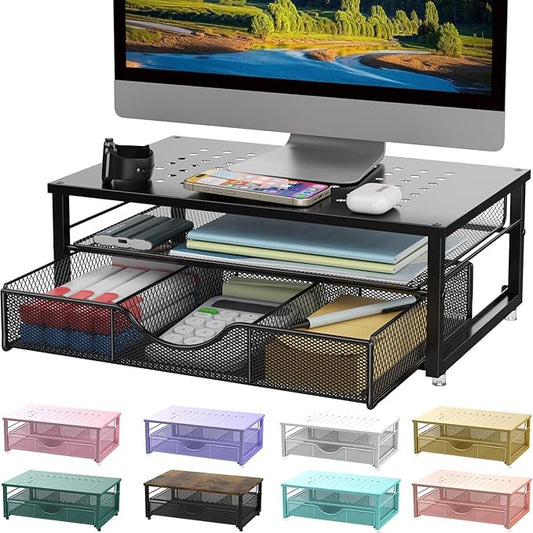gianotter Computer Monitor Stand Riser, Desk Organizers and Accessories with Drawer, Office Desk Accessories & Workspace Desktop Organizers Storage for Classroom Office Supplies (Black)-DeskLoop Office