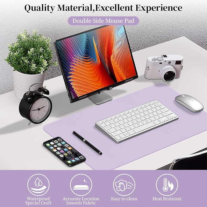 Bloss Purple Desk Mat, Double-Sided Leather Desk Pad, Desk Matt - Image 7