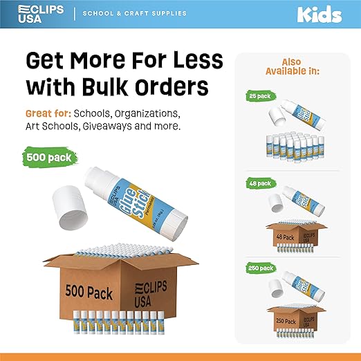 Glue Sticks Bulk (500 Pack), Washable Glue Sticks for Kids, Craft Glue for School Supplies, .28 oz, 8 Grams (500 Pack)-DeskLoop Office