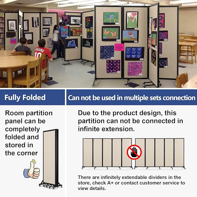 Room Partition,Folding Privacy Divider,Office Partition Dividers,Office Dividers Wall, 10'6"W x 6'7"H,Beige-DeskLoop Office
