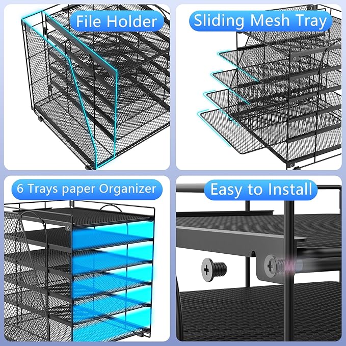 gianotter Desk Organizers and Accessories, 6-Tier Paper Organizer with File Holder, Document Organizer, Office Decor, Home Office Essentials(Black)-DeskLoop Office