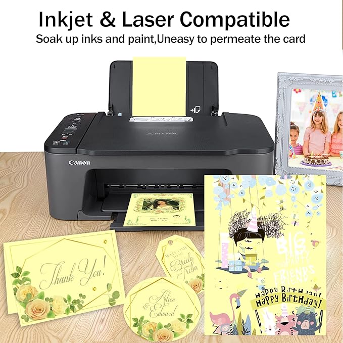 100 Sheets Yellow Cardstock 8.5 x 11 Thick Paper, Goefun 80lb Card Stock Printer Paper for Invitations, Menus, Wedding, DIY Cards-DeskLoop Office