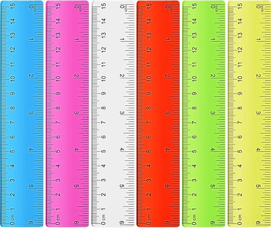 Zonon 6 Pcs 6 Inch Ruler Bulk Colorful Plastic Flexible Straight Metric Rulers with Centimeters and Inches Drafting Measuring Tool for Classroom School Students Education-DeskLoop Office