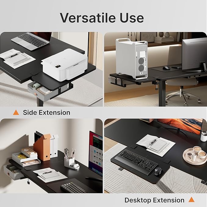 Desk Extender Tray, 24" x 12" Clamp On Desk Shelf, Desk Extension with Storage Drawer, Table Desk Arm Rest, Clamp On Keyboard Tray for Office and Home, Workstation Organizer, Medium, Black-DeskLoop Office