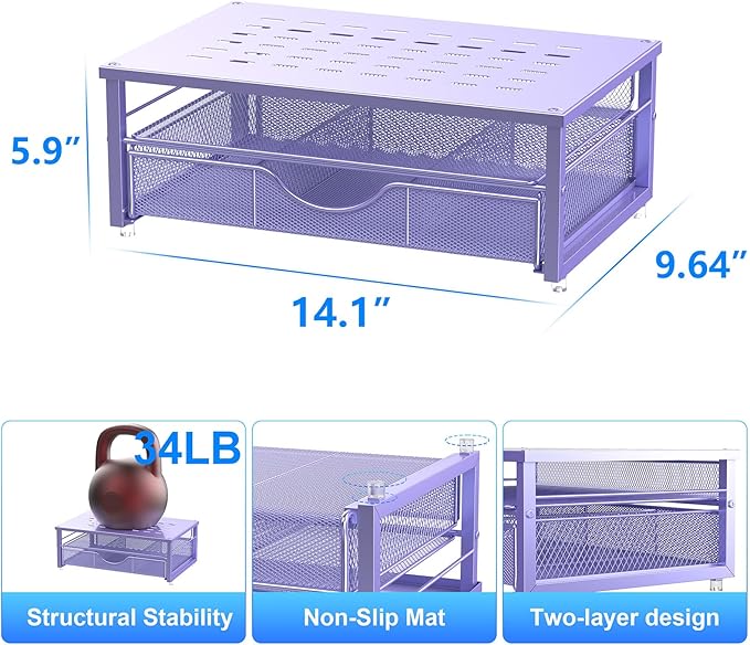 gianotter Computer Monitor Stand Riser, office organizer with Drawer, Office Organizers Storage for Classroom Office Supplies (Purple)-DeskLoop Office
