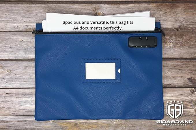 Notary Bag with Lock | 14x11 inch | Navy blue | Zipper Notary Supplies Bag | Locking Notary Bag for Notary Kit, Stamp, Embosser, Ink Pad, and Valuables | Locking Document Bag | Journal Carrying Case-DeskLoop Office
