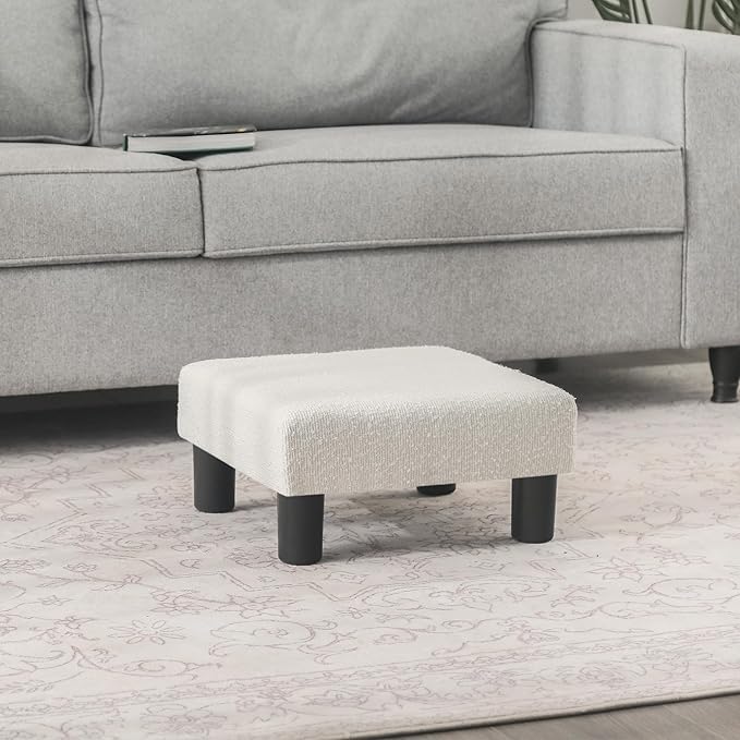 Joveco Small Foot Stool Ottoman, Cotton Line Square Footstool Upholstered Footrest Foot Rest for Chair, Under Desk, Office, Living Room, Pinstripe White-DeskLoop Office