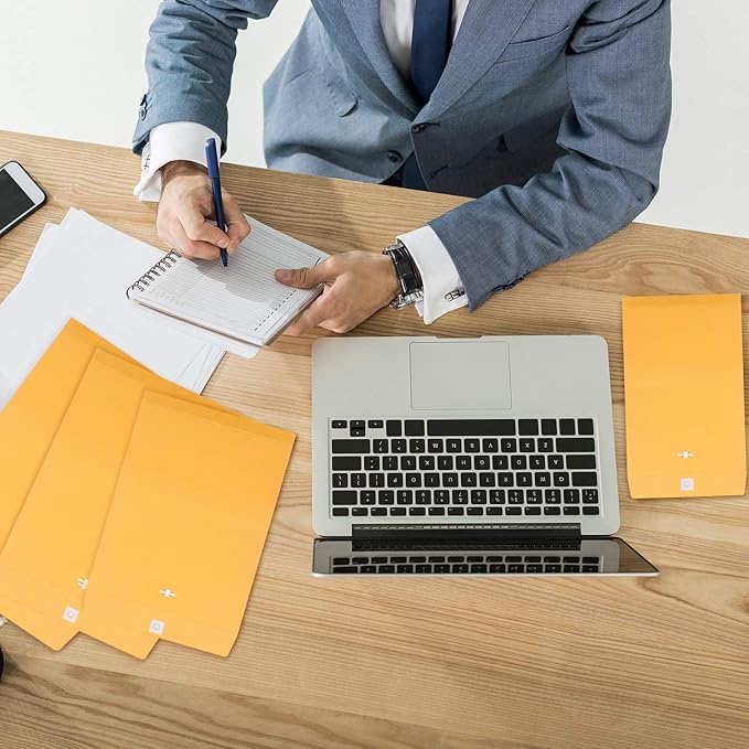 Frienda 4 Sizes Clasp Envelopes Kraft Paper Catalog Clasp Envelope with Closure for Filing, Storing or Mailing Documents, 50 Pieces(5 x7 In, 6 x 9 In, 9 x 12 In, 10 x 13 In,Yellow)-DeskLoop Office