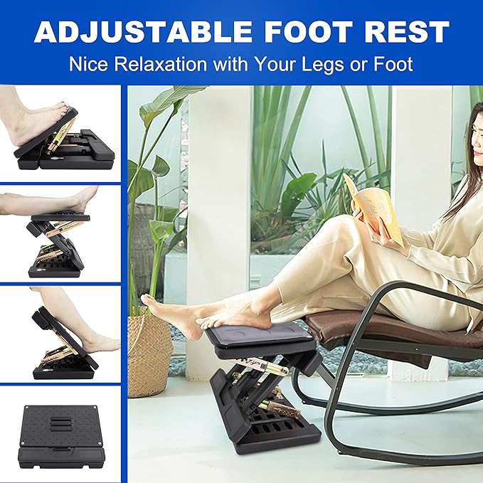 Adjustable Foot Rest and Footstool Under Desk, Ergonomic Leg Rest with Massage Roller, Height & Angle Adjustable, Detachable Cushion for Office and Home (Gray)-DeskLoop Office