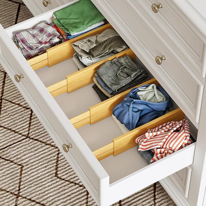 BAMEOS 4" High Drawer Dividers Bamboo Separators Organization Expandable Organizers for Kitchen Bedroom Bathroom Dresser Office 4-pack-DeskLoop Office