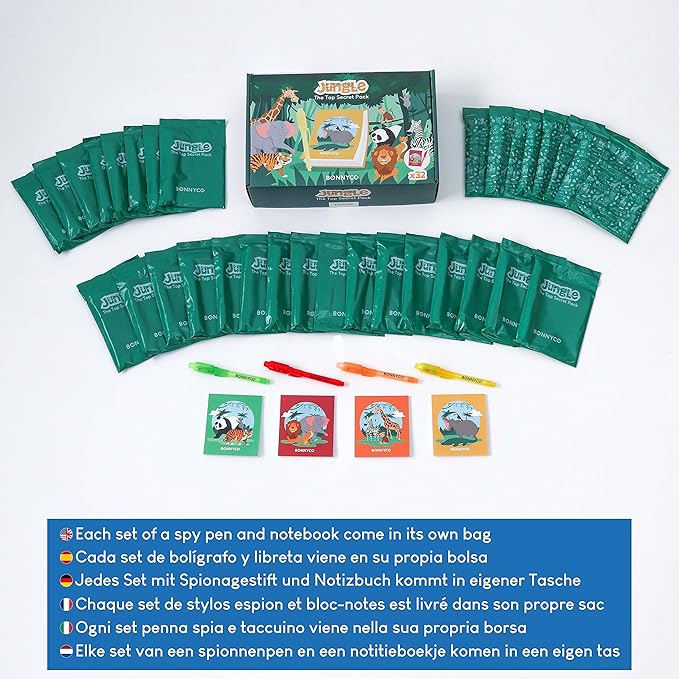BONNYCO Invisible Ink Pen and Notebook Pack 32 Safari Party Favors for Kids Magic Spy Pen Goodie Bags Stuffers for Kids | Jungle Goody Bag Stuffers Return Gifts Birthday, Classroom Prizes Students-DeskLoop Office