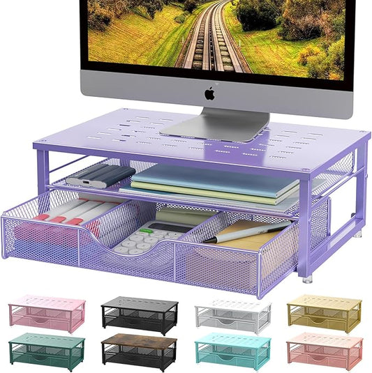 gianotter Computer Monitor Stand Riser, office organizer with Drawer, Office Organizers Storage for Classroom Office Supplies (Purple)-DeskLoop Office