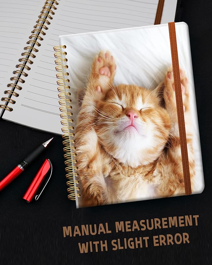 Ruled Spiral Writing Notebook,A5 Hardcover Lined College Journal for Women Lady Girl,Cute Strong Twin-Wire Binding with Premium Paper,8.4" X 6",Perfect for School,Office,Home Gifts(Sleeping Cat)-DeskLoop Office