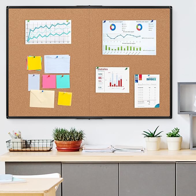 Board2by Extra Large Cork Bulletin Board 60" X 36", Foldable Notice Pin Board for Wall, Black Aluminum Framed 5'x3' Corkboard, Wall Mounted Noticeboard with 36 Push Pins for School, Home & Office-DeskLoop Office