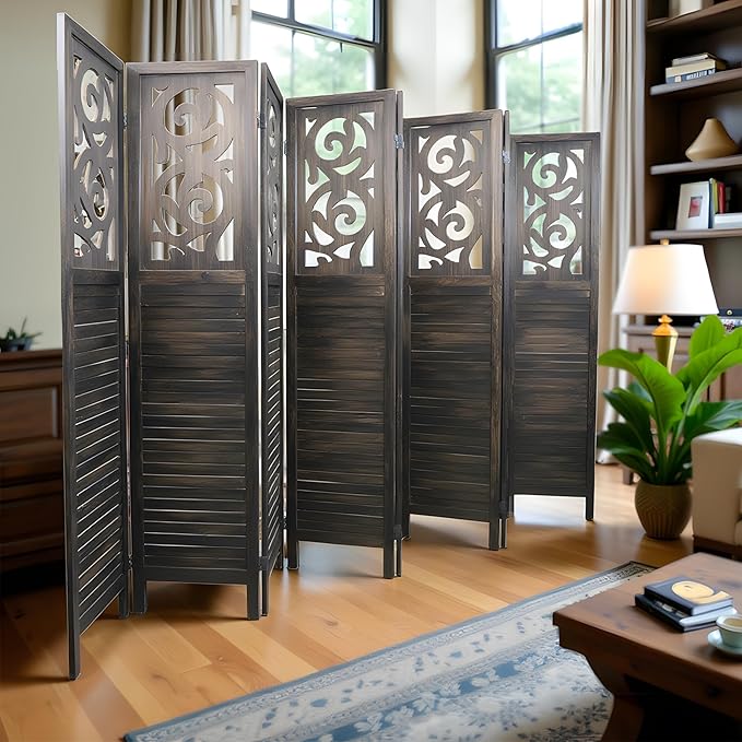 NicBex 8 Panel Room Divider,5.6FT Wood Carved Room Dividers,Folding Privacy Screens Portable Freestanding Partition Wall Dividers for Room Separation,Home Bedroom Office,Rustic Brown-DeskLoop Office
