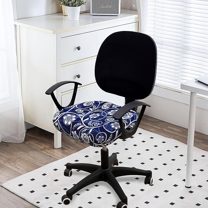 Smiry Printed Office Computer Chair Seat Covers, Stretch Fit Universal Desk Rotating Chair Cover Washable Removable Seat Cushion Protectors - Navy Blue-DeskLoop Office