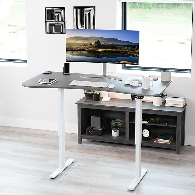 VIVO Electric 63 x 32 in Standing Desk, Memory Height Adjustment, 1B Series, Dark Gray Top White Frame, DESK-KIT-1W1G-DeskLoop Office