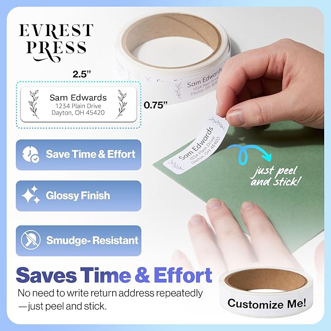 100 Personalized Address Labels - Glossy White Return Address Label 2.5" x 0.75'', Stylish Fonts for Envelopes & Packages, Customizable Labels for Home or Office Use-DeskLoop Office