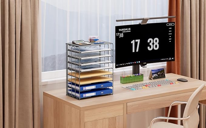EasyPAG Mesh Desk Filer Organizer Tray 8 Slot Office Desk Paper Storage Organizer for A4 / Letter Sizer Floder, Silver-DeskLoop Office