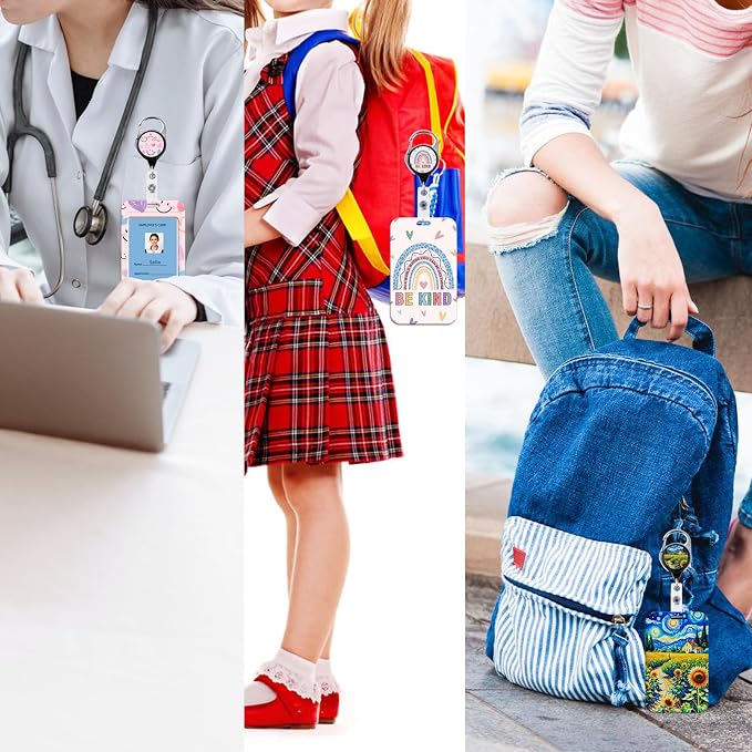 Cute Black ID Badge Holder Cool Preppy School Work Heavy Duty Retractable Badge - Image 7